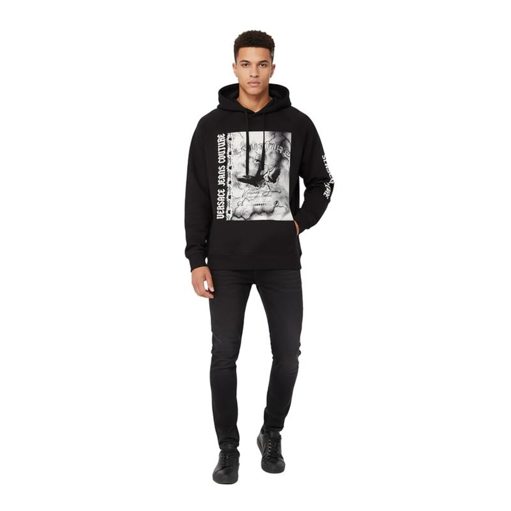 Versace Jeans Couture Black Cotton Mens Eagle Chain Print Hoodie